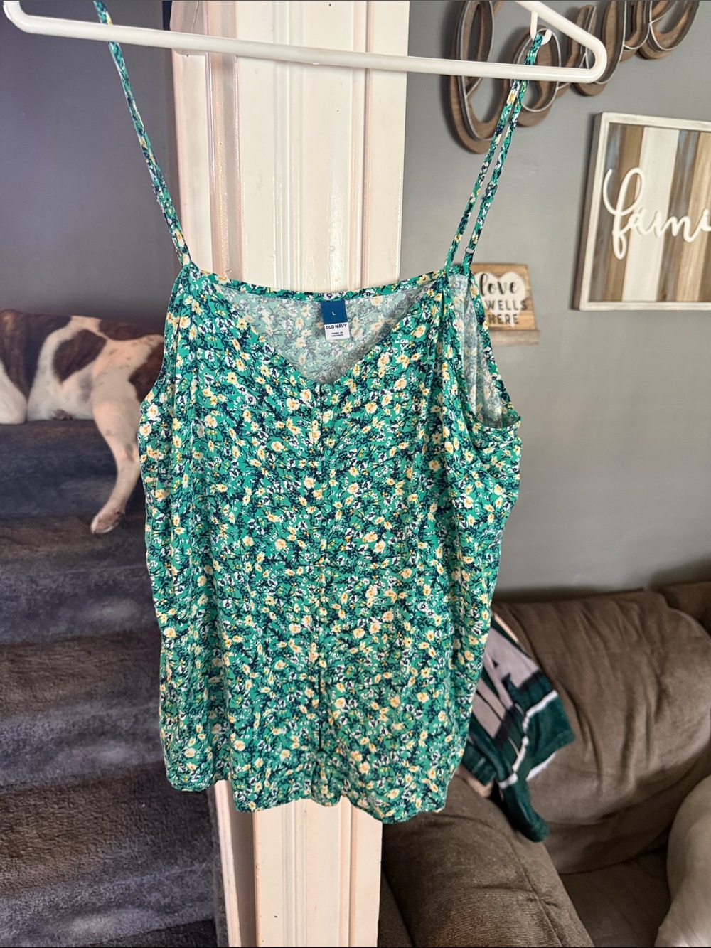 Old Navy Green Floral Spaghetti Strap Tank